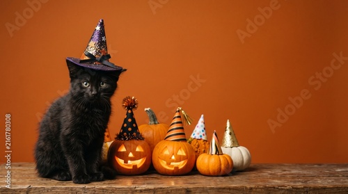 halloween cat with pumpkin