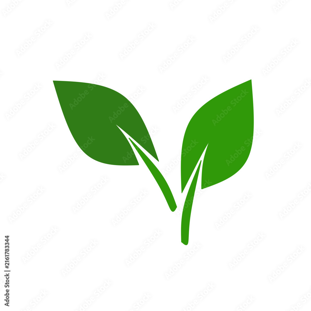 Fototapeta premium Minimalist green leaf icon vector illustration.