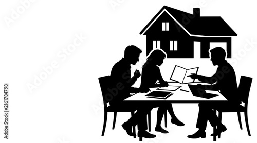Professional real estate agents discussing housing contracts with young married couple