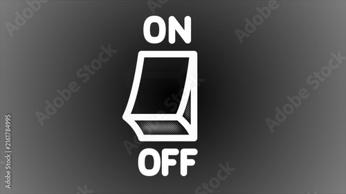 Animation of a button switching from off to on on a dark background with both modes labeled simultaneously and with button modes labeled sequentially.