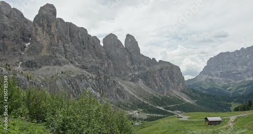 Sella Pass and Sassolungo cliffs in the Dolomites