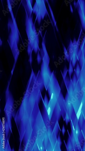Looping animation of glowing blue diamond crystal pattern with flowing light energy motion, abstract geometric vertical video background, seamless loop