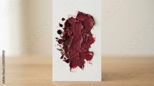 Burgundy cosmetic paint texture on white paper