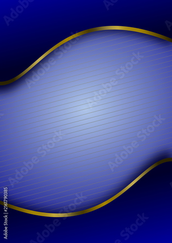 Elegant dark blue and gold wavy abstract background with diagonal stripes. A4 size proportion template for certificates, diplomas, formal covers, flyers, or corporate letterheads.