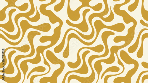 Retro Wavy Seamless Pattern Mustard Yellow Fluid Background