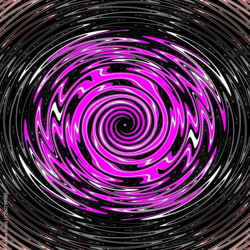 Abstract dynamic swirl spiral pattern with magenta and black liquid distortion ripple effect.