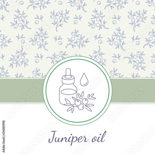 Juniper oil essential oil dropper bottle and berries illustration