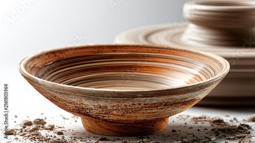 Handcrafted Ceramic Clay Bowl Forming on Pottery Wheel - Artisan Crafting Process