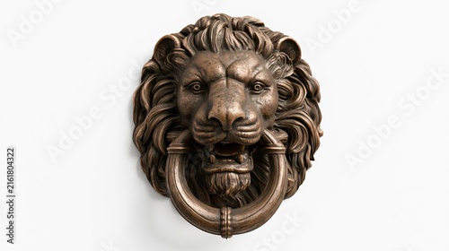 Elegant Lion Door Knocker on White Background in Soft Colours