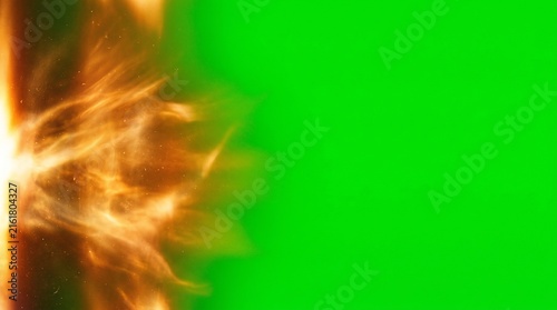 Fire spark transition effect green screen, dynamic flame overlay, burning ember explosion, bright yellow hot smoke, visual overlay for video editing, cgi compositional element