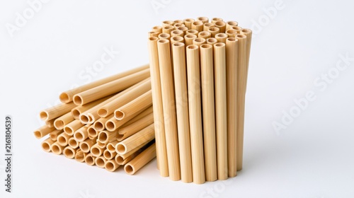 Eco-Friendly Natural Bamboo Drinking Straws Standing Upright Clustered Together