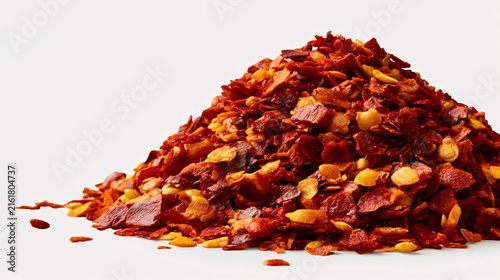 Vibrant Pile of Hot Chili Flakes Spices on Transparent Background