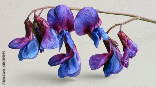 Vibrant Purple and Blue Flowers Blooming on Lathyrus Vernus Spring Pea Plant