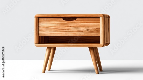 Rustic Wooden Nightstand with Drawer and Shelf Isolated on White Background