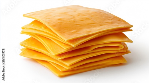 Sliced Processed Cheese Stack on White Background for Food Photography