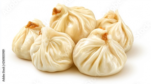 Delicious Steamed Dumplings with Glossy Wrapper Isolated on White Background