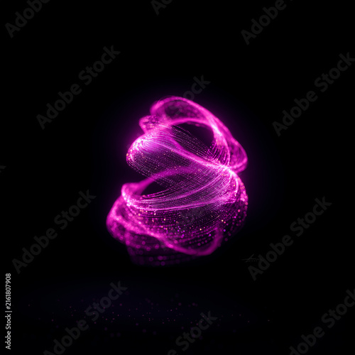Abstract glowing particle wave background. 3D render of vibrant pink fluid light swirl. Modern digital technology wallpaper, motion design, and digital art backgrounds.