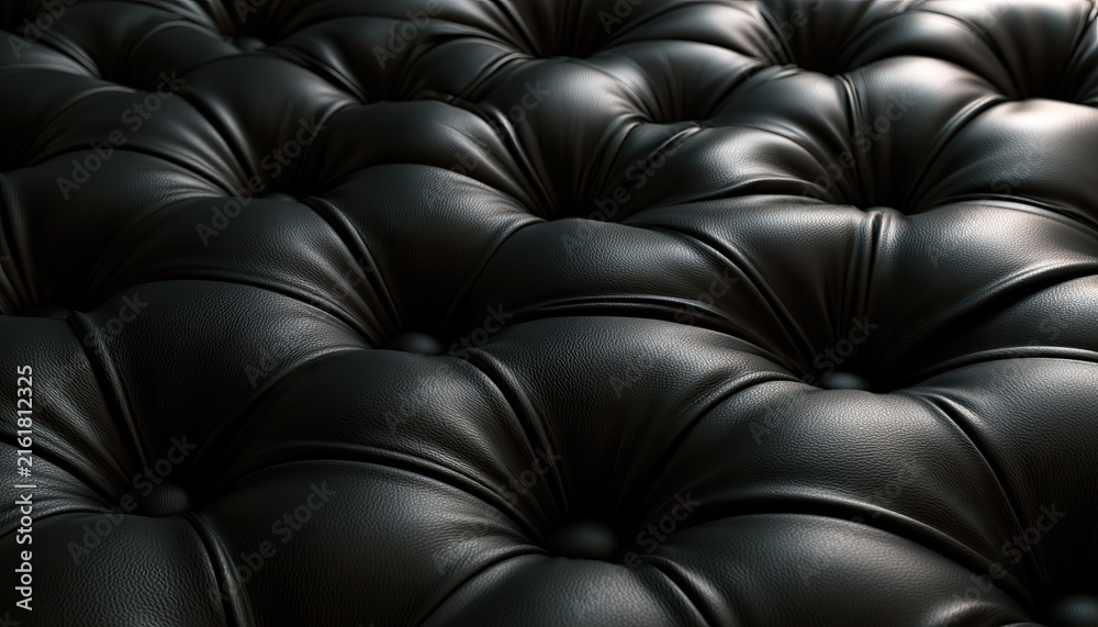 Naklejka premium Black tufted upholstery with deep shadows and bright highlights, luxurious texture