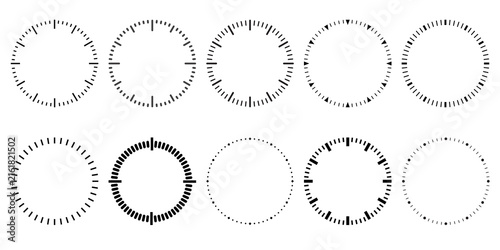 set of round frames, dotted circles, time, blank clocks concept