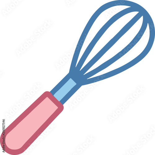 Blue and Pink Whisk Isolated on Transparent Background, Kitchen Utensil Icon