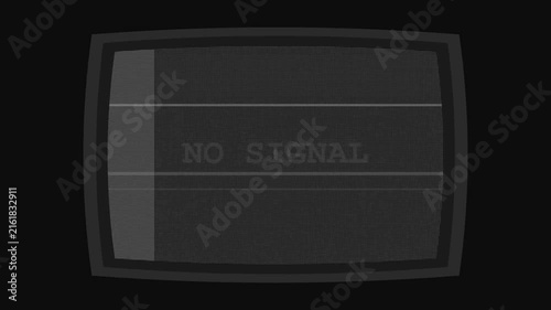 Retro CRT Television Screen with Glitch Effect and No Signal Text Overlay on Black Background
