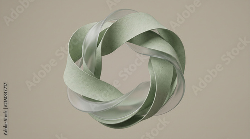 Abstract recycled paper fiber and glass ribbons intertwining in continuous loop, circular sustainable economy concept, eco friendly ESG banner background