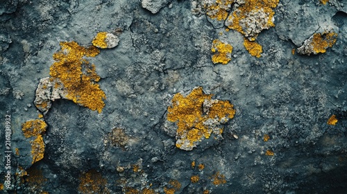 Vibrant orange lichen growing on weathered gray rock surface