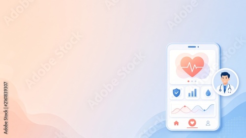 Telemedicine app displaying health data and connecting to a doctor for online medical consultation and digital healthcare services