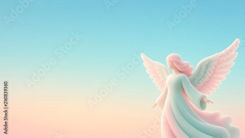 Angel flying in heaven on pastel background representing spirituality, grace, peace, and hope