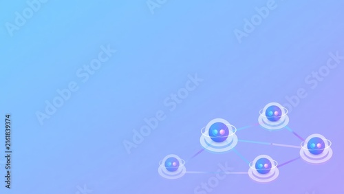 Digital network connecting abstract spheres representing communication, technology, and data exchange over a blue gradient background