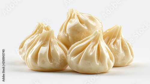 Delicious Steamed Dumplings with Glossy Wrapper Isolated on White Background