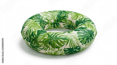 Tropical Inflatable Swim Ring with Green Palm Leaves Summer Theme