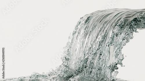 Flowing Waterfall on White Background - Soft Colors