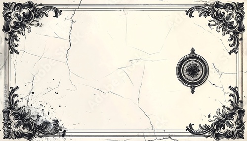 An antique parchment background features fine cracks and ornate decorative borders.