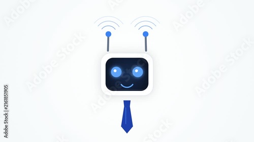 AI Business Robot Assistant With Tie Blinking Light Background