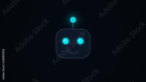 Cute Dark Robot Chatbot Face Glowing Cyan Eyes Seamless Loop
