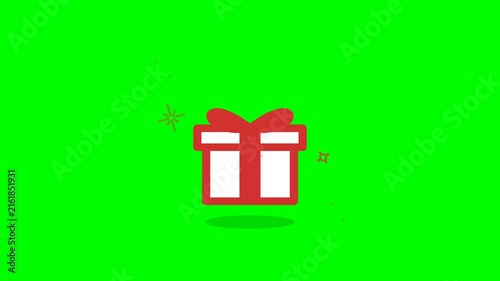 Christmas Gift Box Bouncing Animation On Green Screen Chroma Key