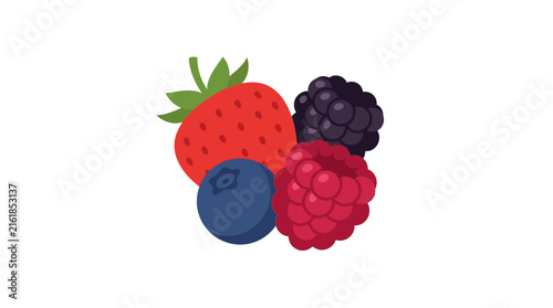 Fresh Mixed Berries Illustration Isolated on White Background
