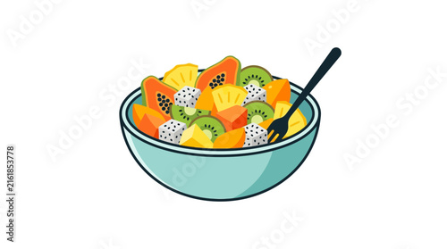 Fresh Tropical Fruit Salad Bowl Vector Illustration