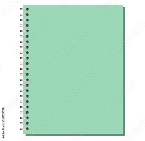 Green Letter portrait spiral page has black side coils, blank rectangular sheet, clean surface, and gray offset shadow. Useful for writing, study planning, desk organization, or digital stationery