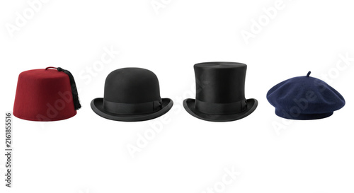 Bild auf Leinwand Set of classic vintage hats including fez bowler top hat and beret