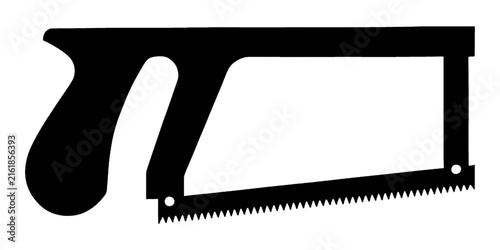 Foto Black silhouette icon of a metal hand saw used for carpentry and construction wo