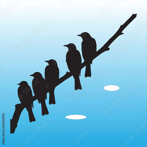 WebFive Birds Resting On Branch