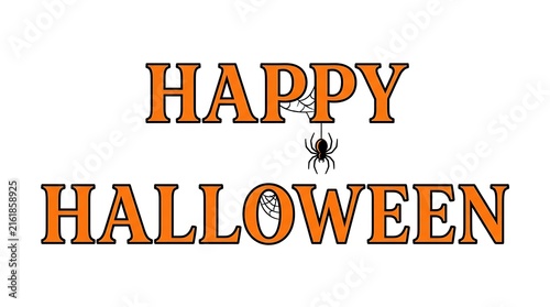 Happy Halloween text with spider and web during spooky night concept