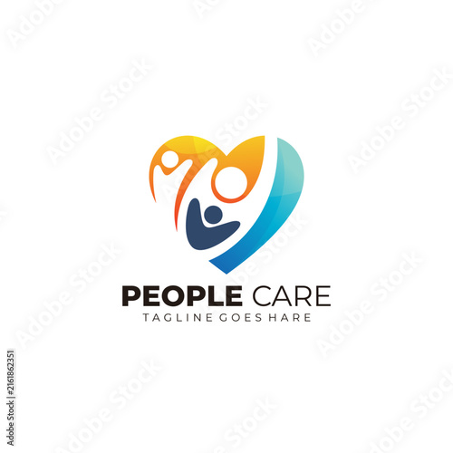 Abstract love care logo with family design combination, charity design social icons