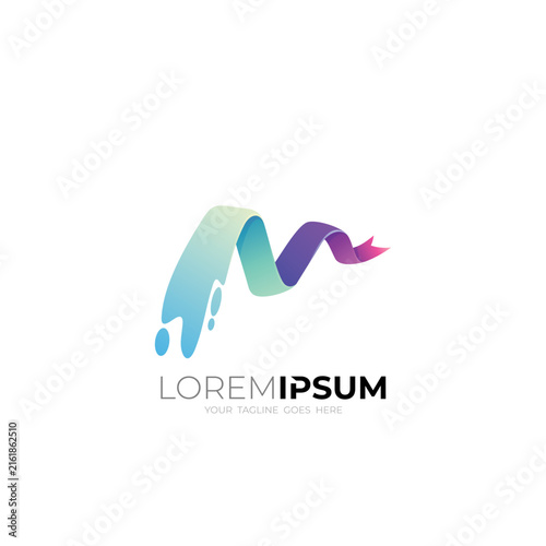 Abstract M logo and swoosh design combination, 3d colorful design