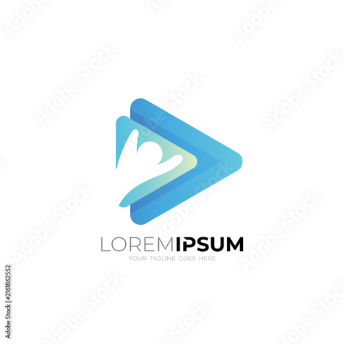 play logo and people care design combination, play icon with arrow