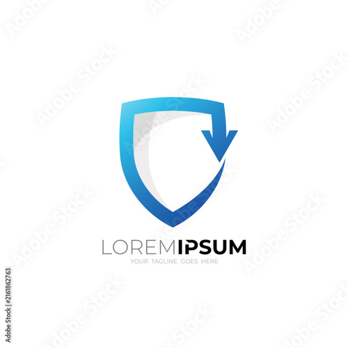 simple shield logo with arrow design combination, security design vector
