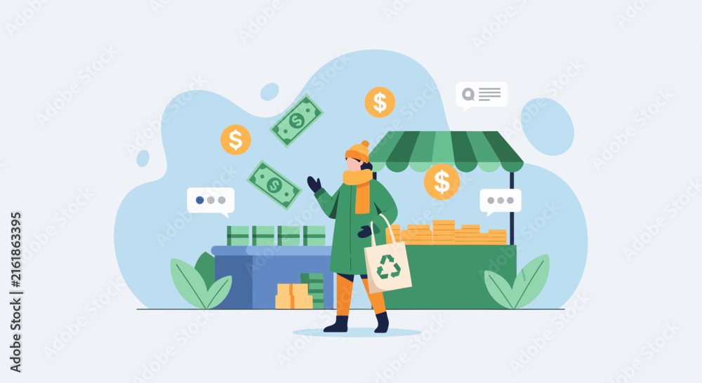 Fototapeta premium Sustainable Shopping and Conscious Consumerism Illustration