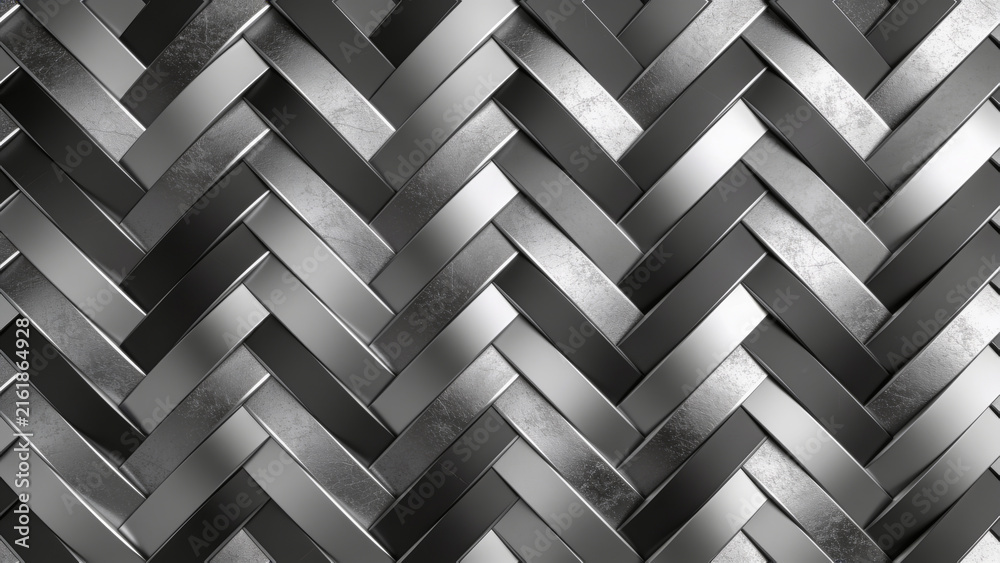 Herringbone weave seamless wallpaper design rendered in graphite and silver, soft gradient shading
